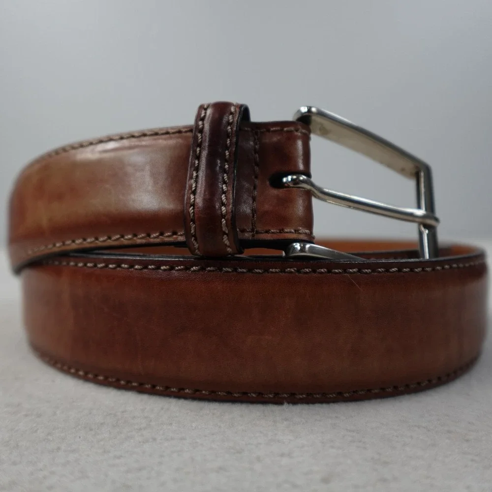 Magnanni Belt Mens 44 Brown Leather Dress Belt Made in Spain 1078